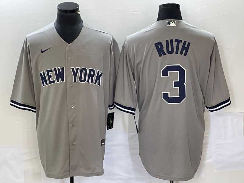 Mens New York Yankees #3 Babe Ruth Grey Stitched Cool Base Nike Jersey->new york yankees->MLB Jersey